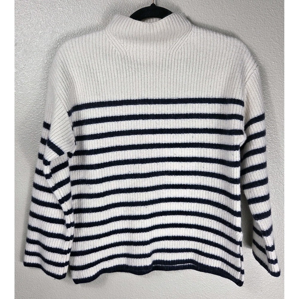 Rails Merino Wool Cashmere Stripe Mock Neck Sweater Women's Medium Ivory Navy